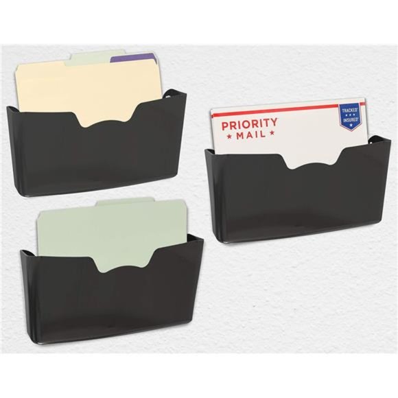 3 Pack - Simple Houseware Plastic Single Pocket Wall Mount File Holder, Black - Picture 4 of 6